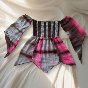 Y2K Papertag Pink and grey tie-dye fairy top with mesh sleeves